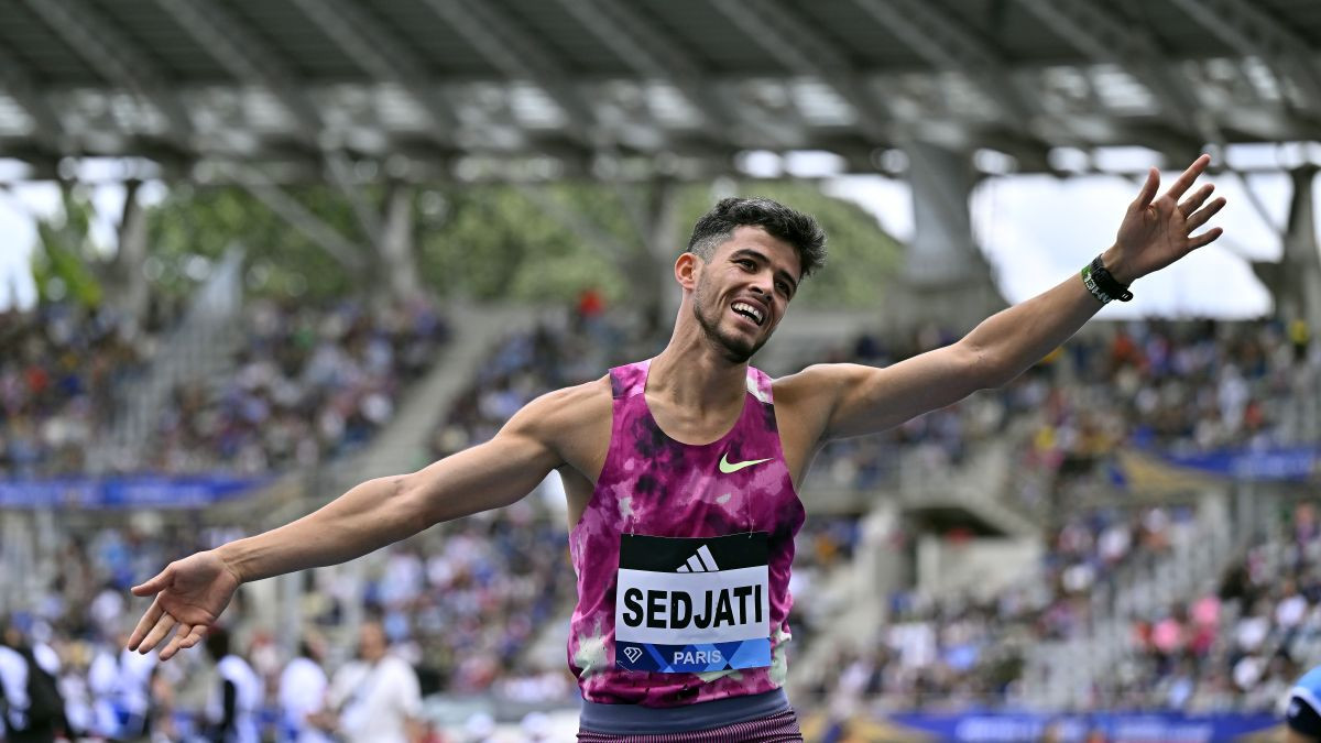 Sedjati reacts after winning the 800m during the Paris 2024 Diamond League. GETTY IMAGES