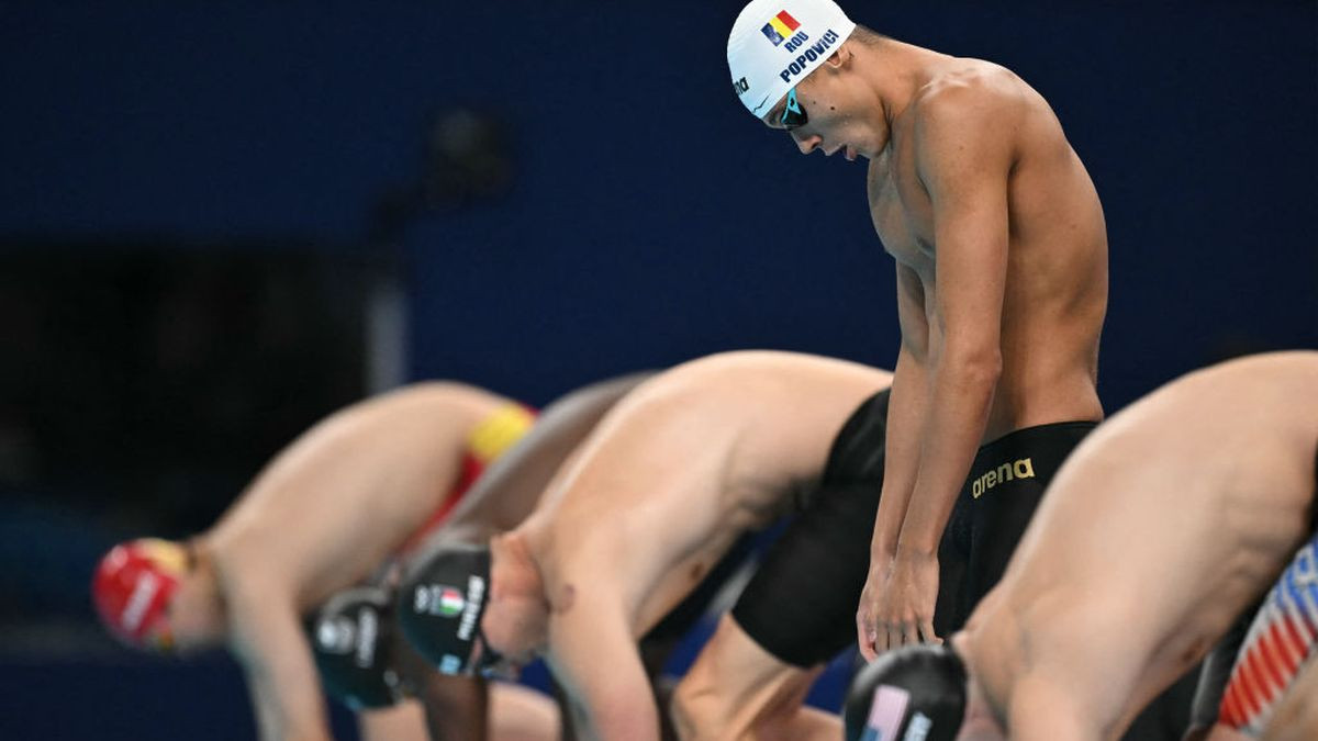 Romania's David Popovici prepares to compete in a semifinal of the men's 100m freestyle swimming event. GETTY IMAGES
