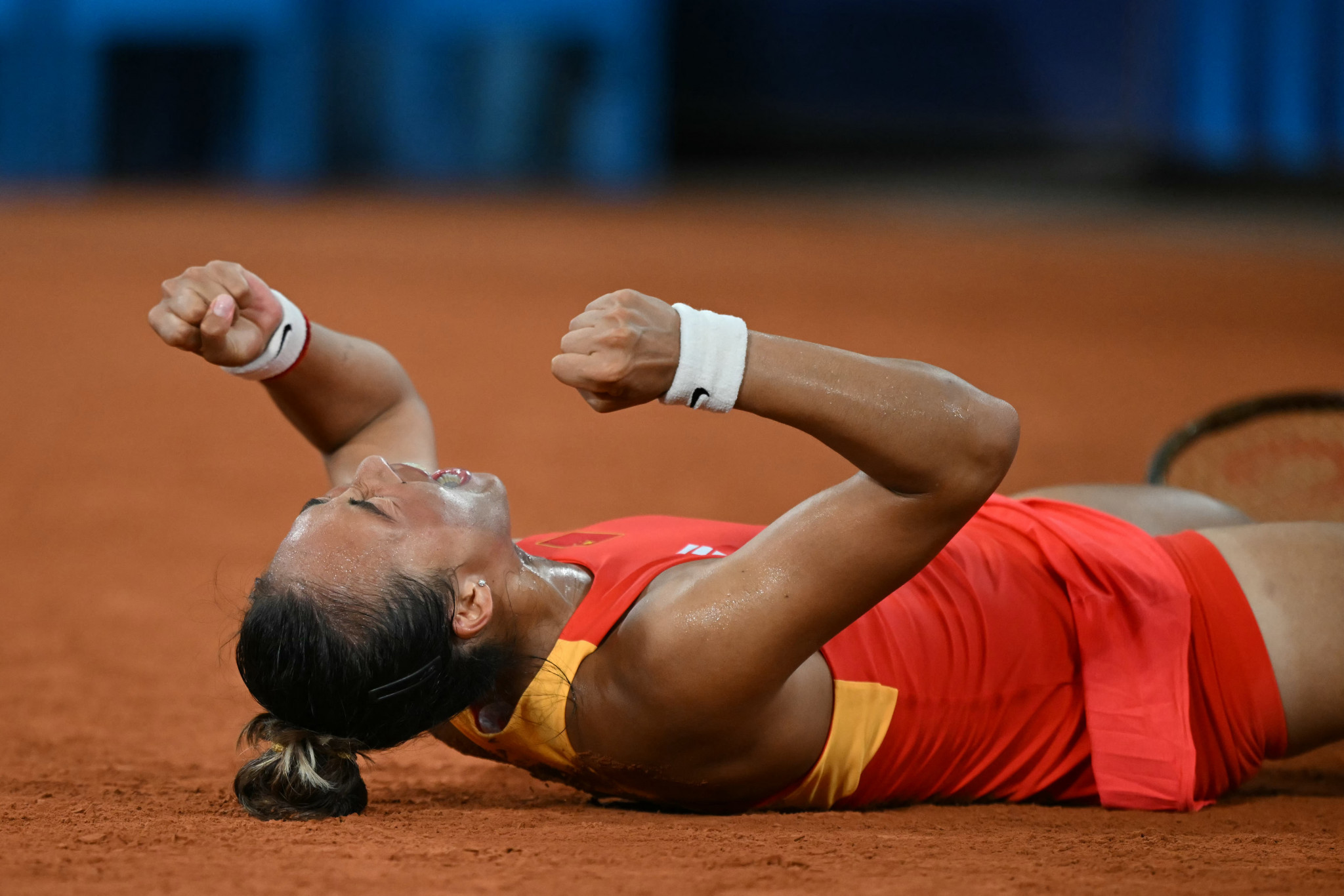 Zheng Qinwen was ecstatic after her victory. GETTY IMAGES