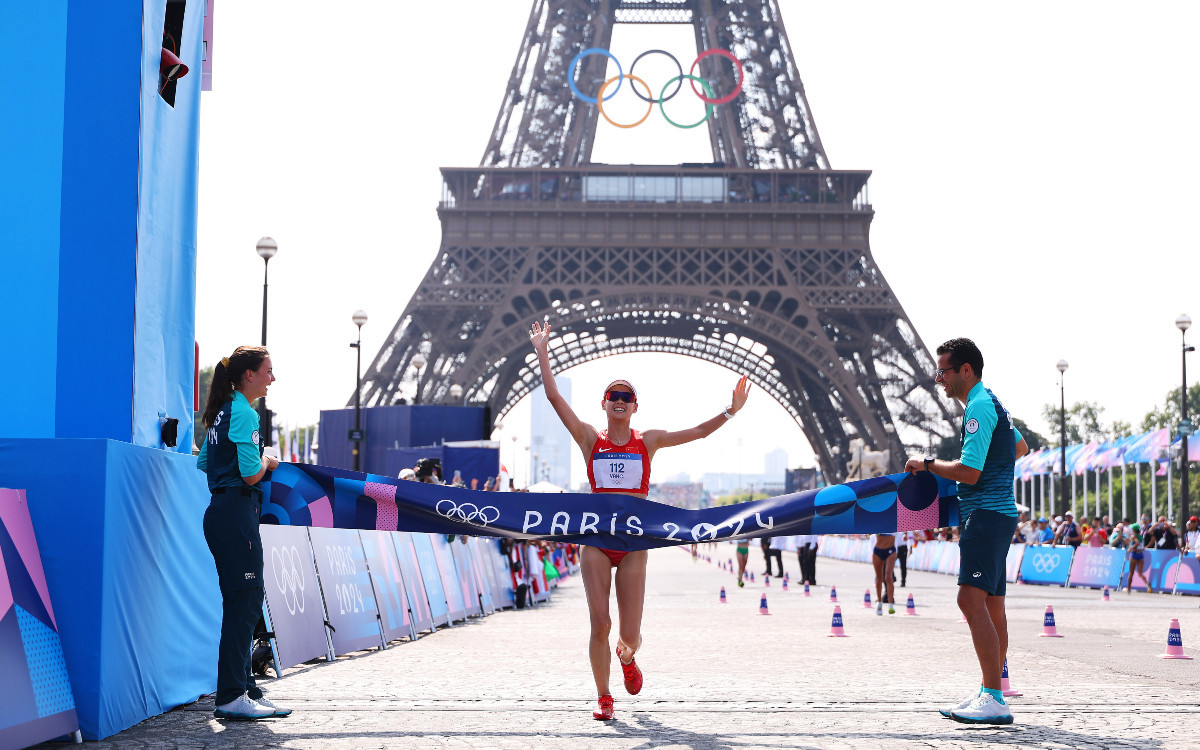 Jiayu Yang finishing her race. GETTY IMAGES