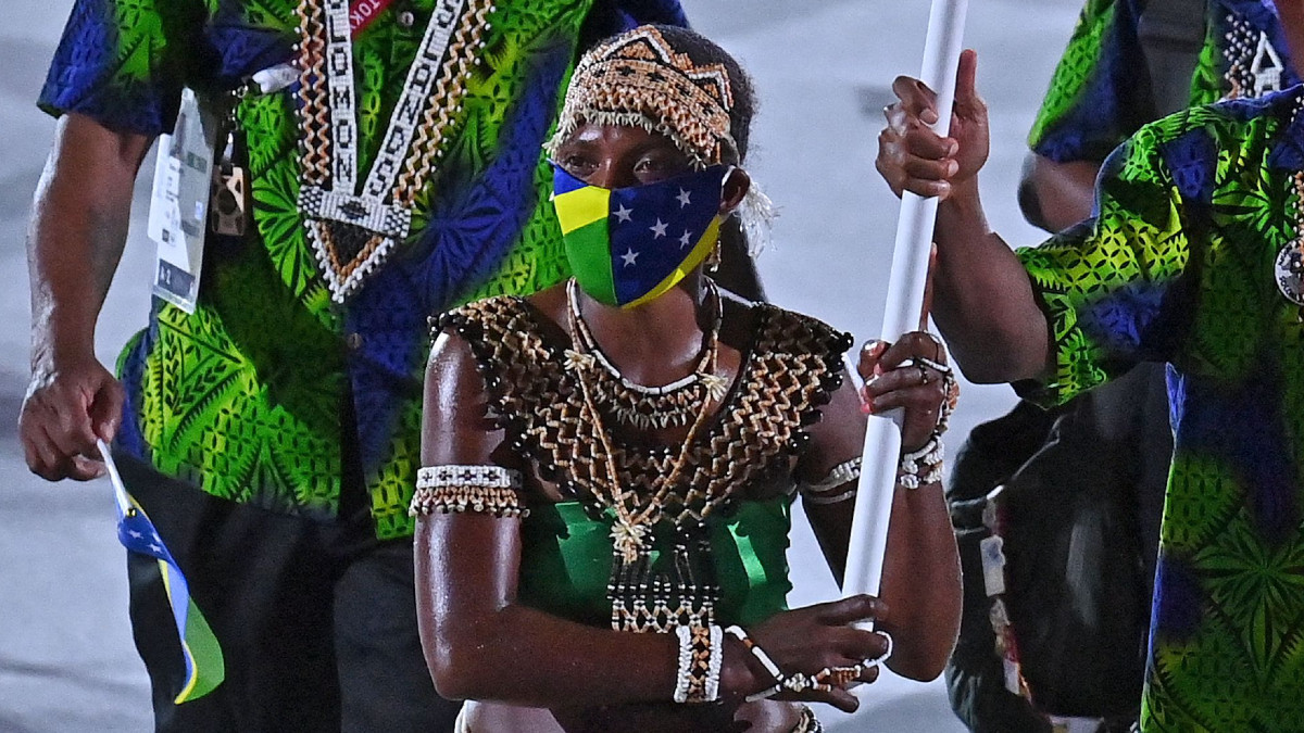 Sharon Firisua was her country's flagbearer at the Tokyo 2020 Opening Ceremony. GETTY IMAGES