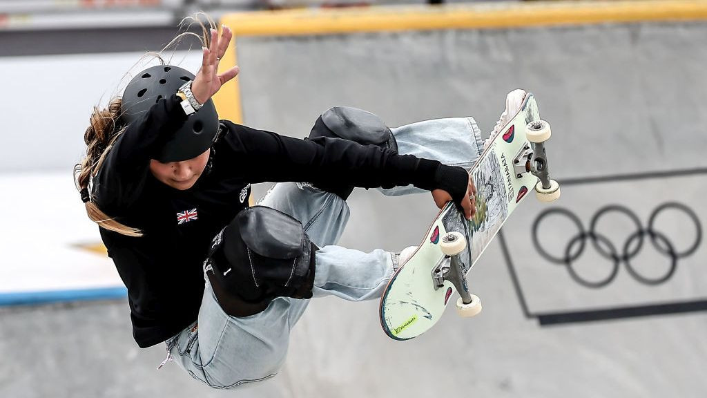 Sky Brown in the women's park final in Budapest. GETTY IMAGES