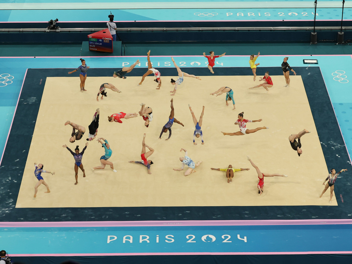A digital composite of the Artistic Gymnastics Women's All-Around Final on day six of the Paris 2024 Olympic Games. GETTY IMAGES