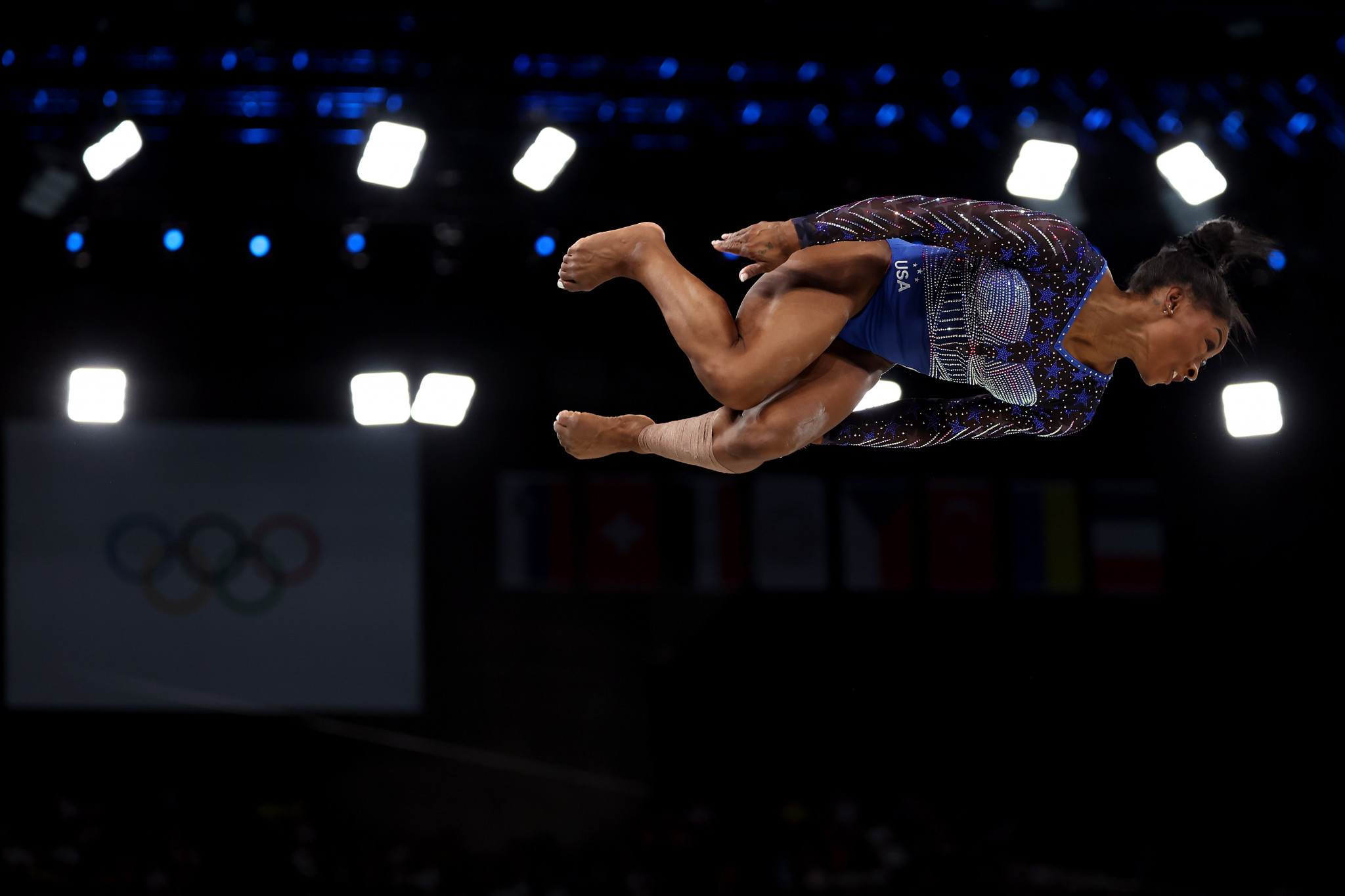 Simone Biles of Team United States competes during the Artistic Gymnastics Women's Individual All-Around Final at the Paris 2024 Olympic Games. GETTY IMAGES