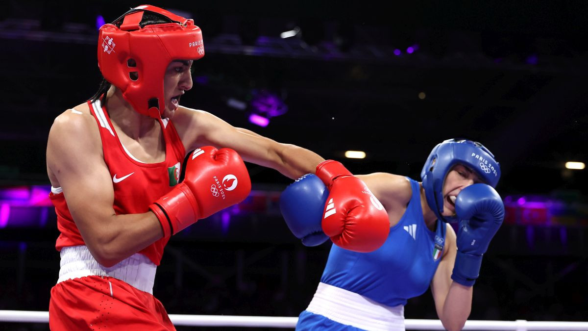 Team Algeria's Imane Khelif in the women's 66kg preliminary round of the Paris 2024 Olympic Games. GETTY IMAGES