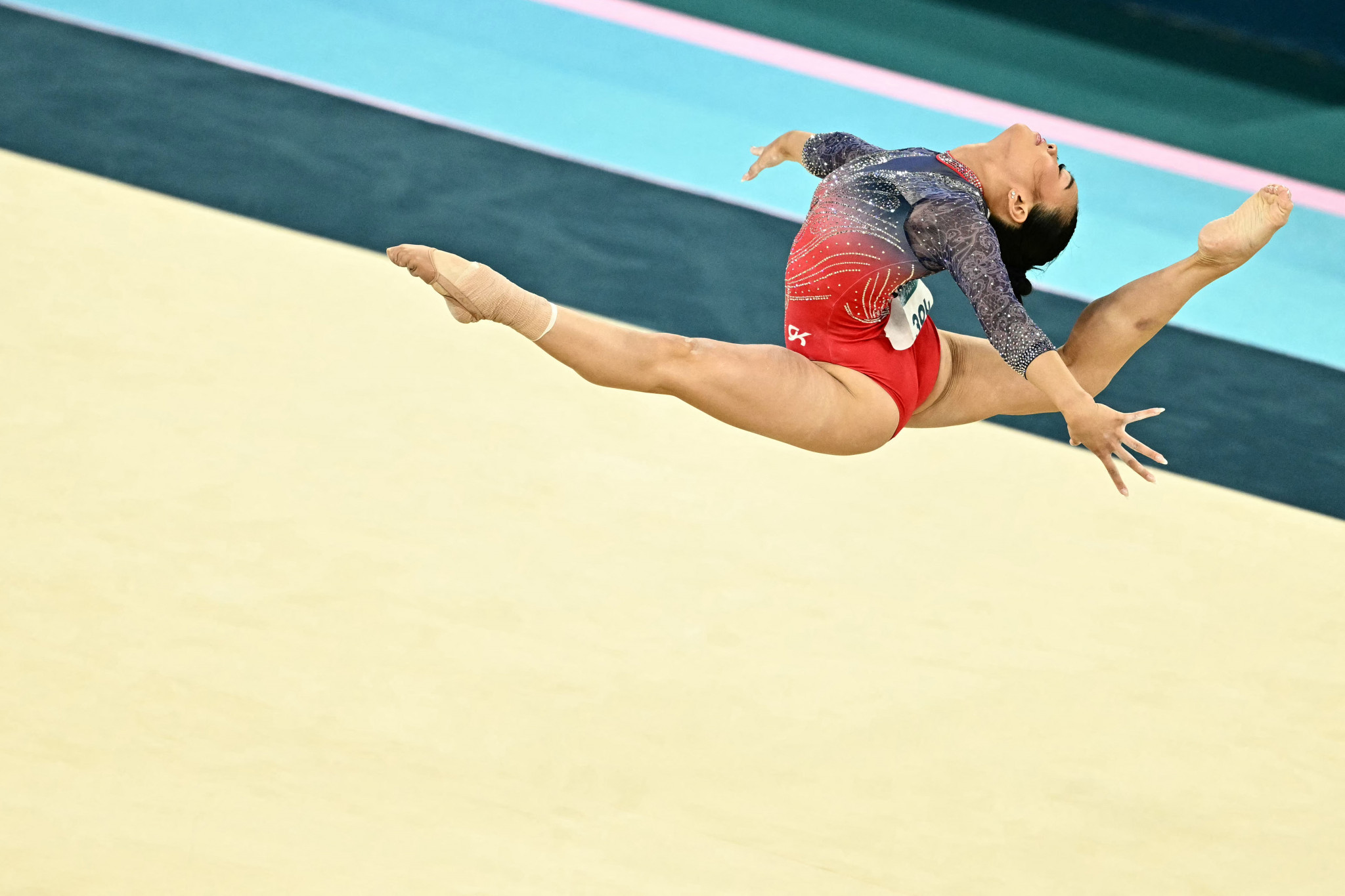 Sunisa Lee competes in the floor exercise event of the artistic gymnastics women's all-around final. GETTY IMAGES
