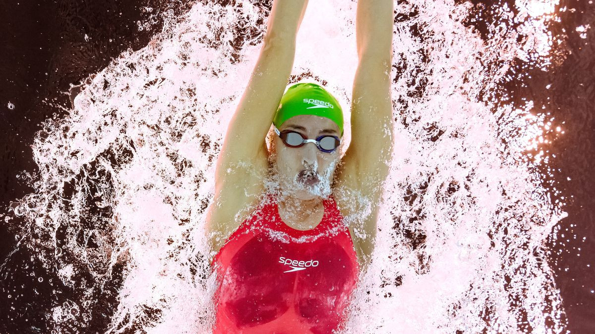 Smith competing in the final of the women's 100m breaststroke swimming event. GETTY IMAGES