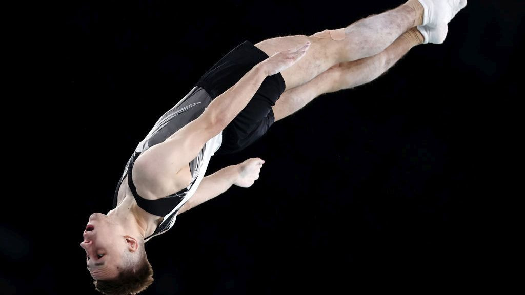  Ivan Litvinovich of Team Individual Neutral Athletes competes during the Trampoline Gymnastics Men's. GETTY IMAGES