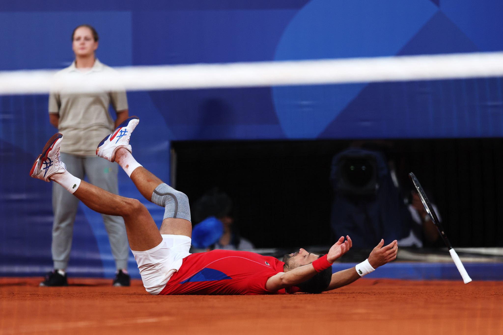 Novak Djokovic celebrates winning the semi-final match point against the Italian Lorenzo Musetti at the Paris 2024 Olympic Games. GETTY IMAGES