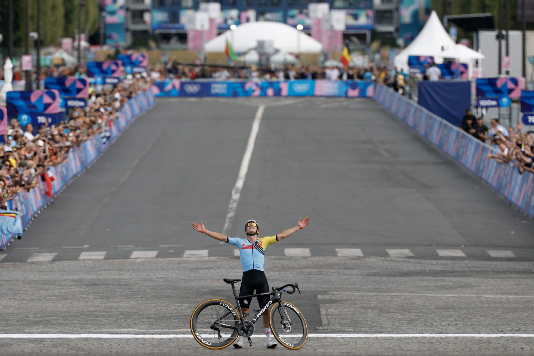 Remco Evenepoel's celebratory photograph has gone down a storm. GETTY IMAGES