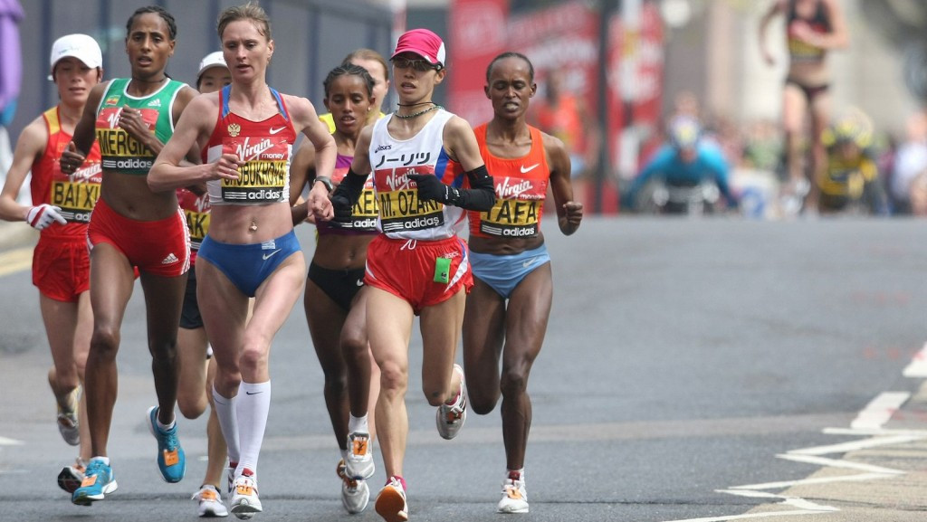 Liliya Shobukhova, at the front, has announced she has no plans to return to marathon running ©Getty Images