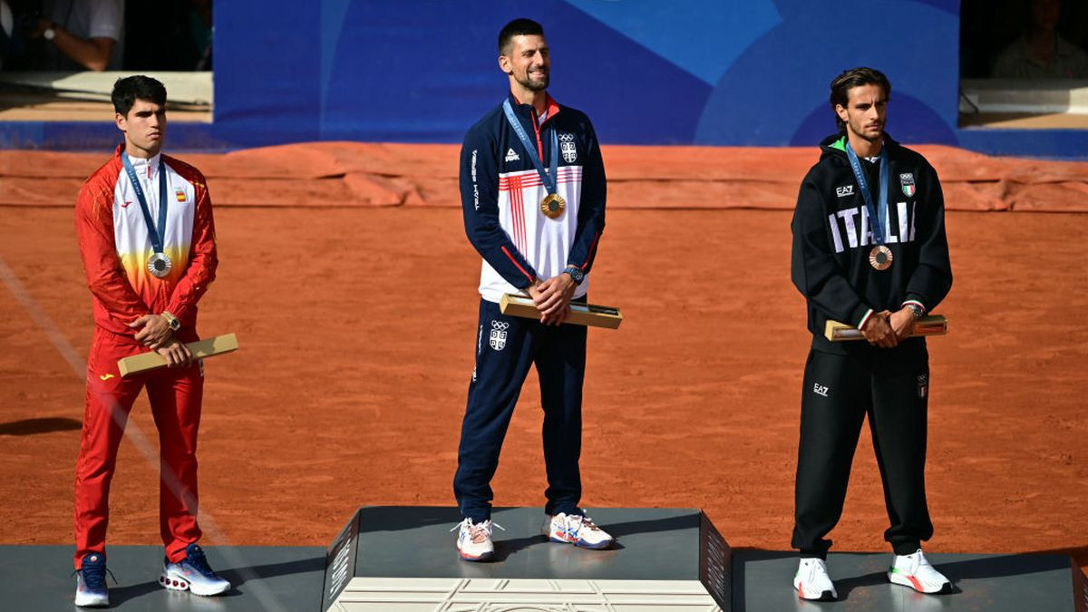 Carlos Alcaraz, Novak Djokovic and Lorenzo Musetti. GETTY IMAGES