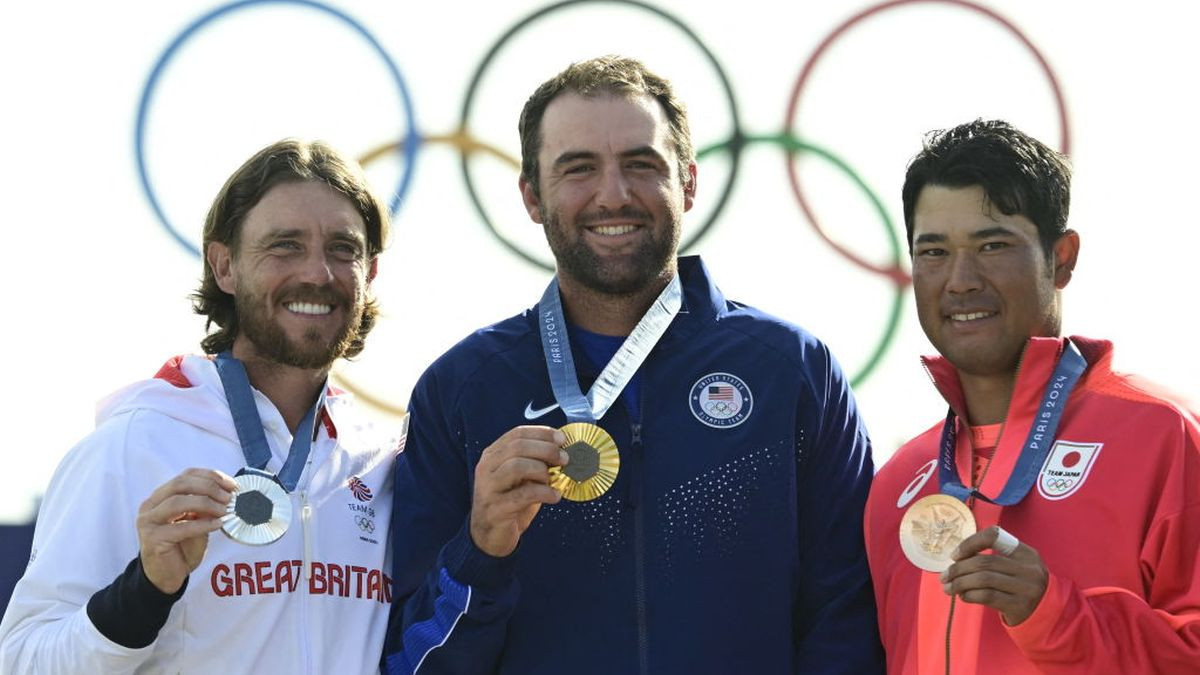 The podium of men's golf tournament. GETTY IMAGES