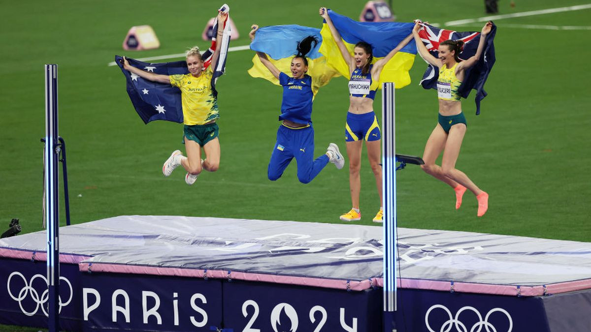 The four medalists celebrating after final. GETTY IMAGES
