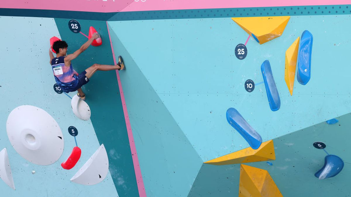 Sorato Anraku of Team Japan climbs during the Men's Boulder & Lead Semifinal on day ten of the Olympic Games Paris 2024 at Le Bourget Sport Climbing Venue. GETTY IMAGES