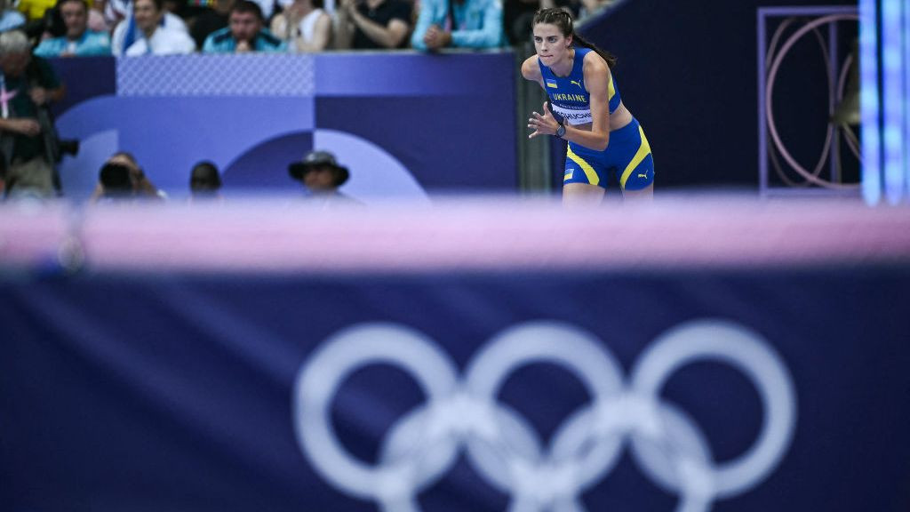 Ukraine's Yaroslava Mahuchikh competes in the women's high jump. GETTY IMAGES