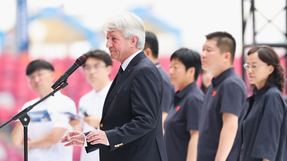 Klaus Schormann attend the opening ceremony of the 2024 Laser Running World Championships at Zhengzhou on June 2024. GETTY IMAGES