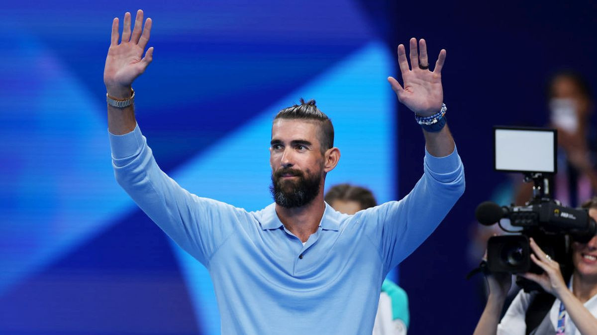 Michael Phelps, former American swimmer, acknowledges the crowd on day two of the Olympic Games Paris 2024. GETTY IMAGES