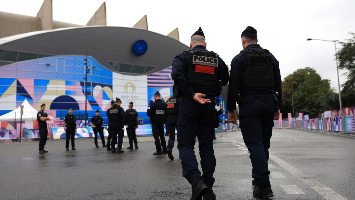 Security officers outside the stadium before the men's Group D match between Israel and Paraguay. GETTY IMAGES