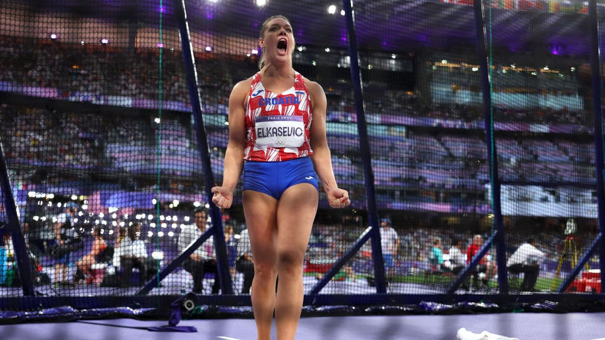 Bronze medalist Sandra Elkasevic of Team Croatia celebrates during Women's Discus Throw Final. GETTY IMAGES