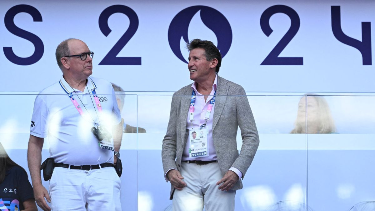 Prince Albert II of Monaco and Coe talk as they attend the Athletics on the Olympic Games. GETTY IMAGES