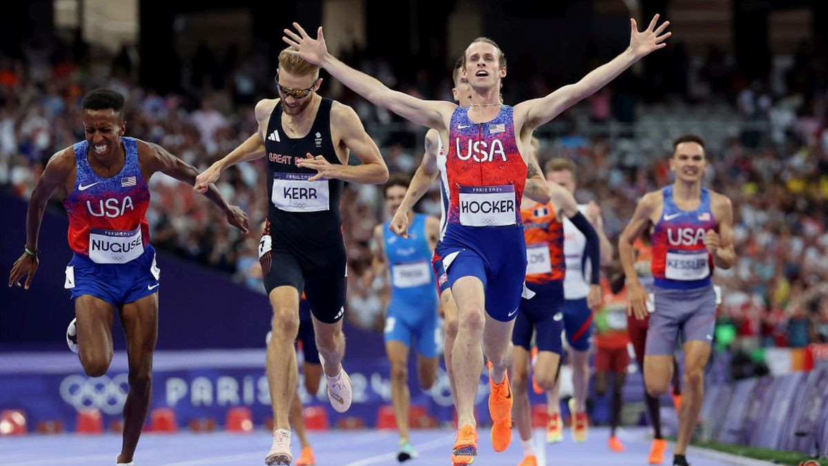 Hocker cross the finish line during the Men's 1500m Final. GETTY IMAGES