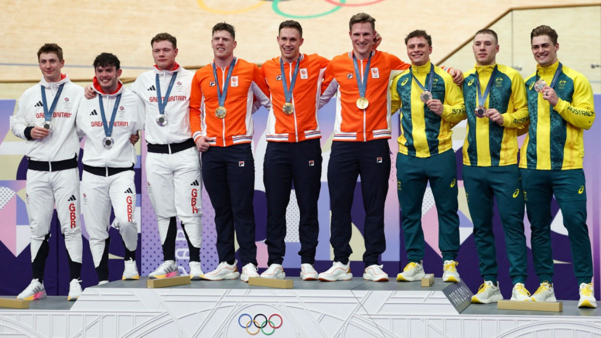 Podium for the men's sprint category: Netherlands, Great Britain, and Australia. GETTY IMAGES