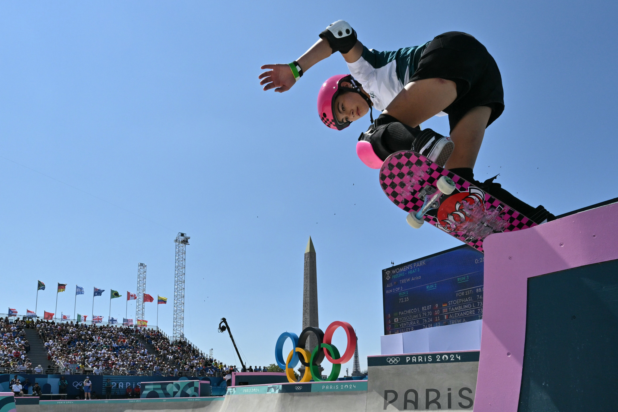 Arisa Trew of Team Australia competes in the women's park skateboarding at the Paris 2024 Olympic Games. GETTY IMAGES