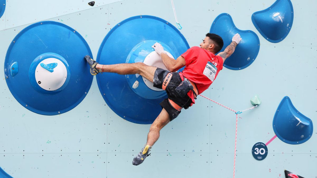 Alberto Gines Lopez of Team Spain competes during the Men's Boulder & Lead, Semifinal Lead on day twelve of the Olympic Games Paris 2024 at Le Bourget Sport Climbing Venue on August 07. GETTY IMAGES