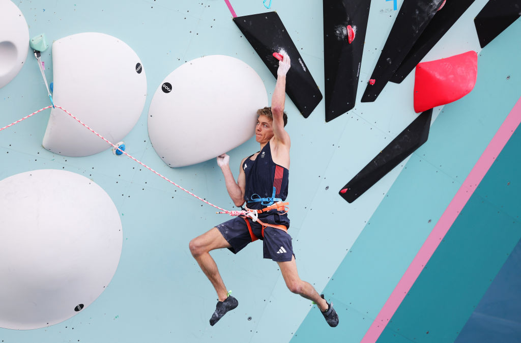 Toby Roberts of Team Great Britain competes during the Men's Boulder & Lead, Semifinal Lead on day twelve of the Olympic Games Paris 2024. GETTY IMAGES