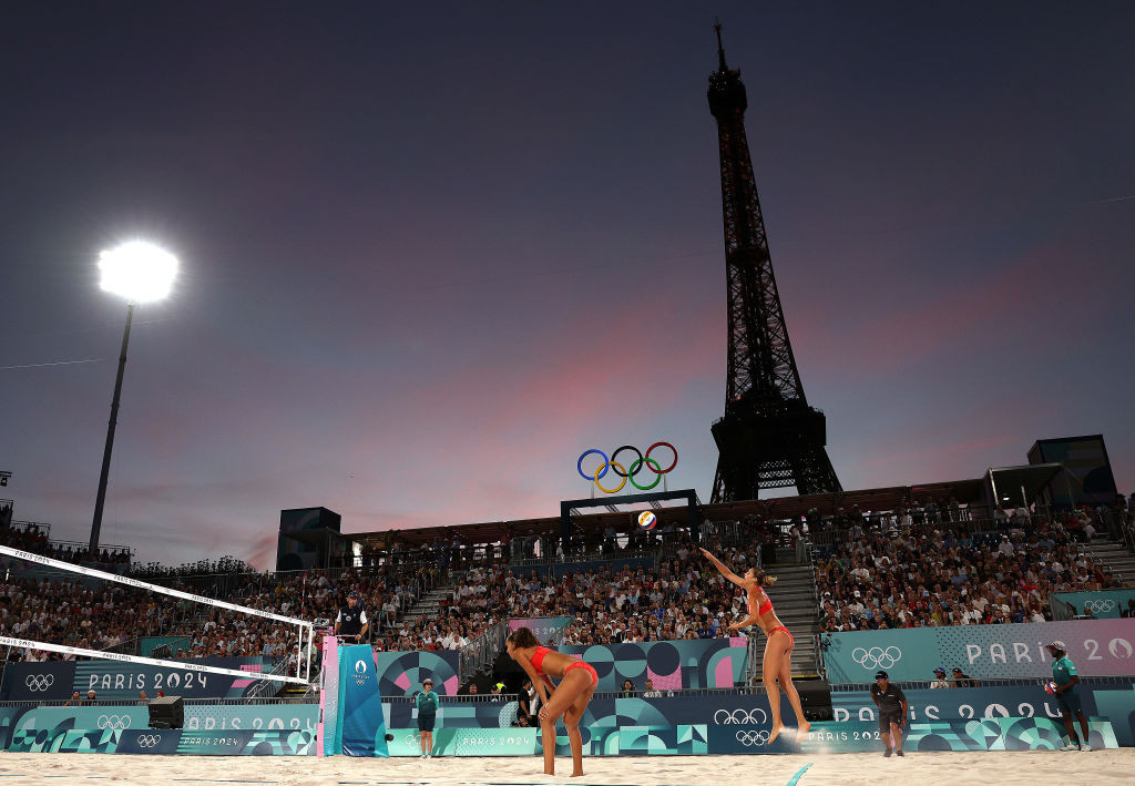 A general view of the Eiffel Tower at sunset. GETTY IMAGES