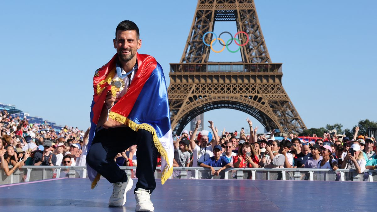 Novak Djokovic poses at the Champions Park at Trocadero. GETTY IMAGES