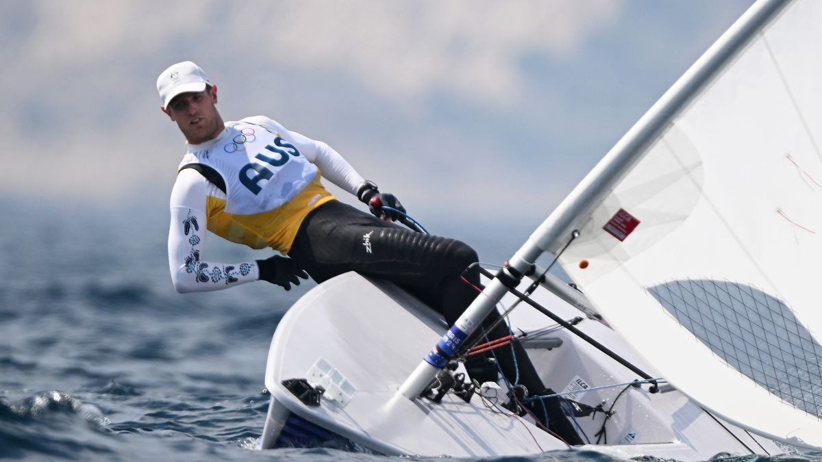 Matt Wearn competes in the Men's Dinghy ILCA medal race. GETTY IMAGES