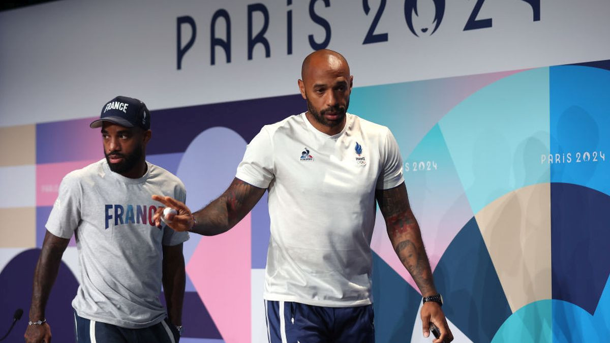 Head coach Thierry Henry of Team France speaks during a Gold Medal Men's Football Press Conference. GETTY IMAGES