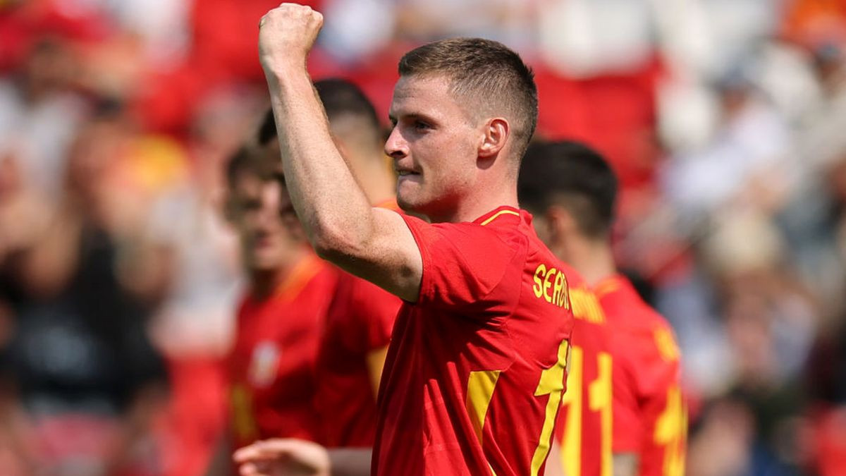 Sergio Gomez #17 of Team Spain celebrates scoring his team's second goal. GETTY IMAGES