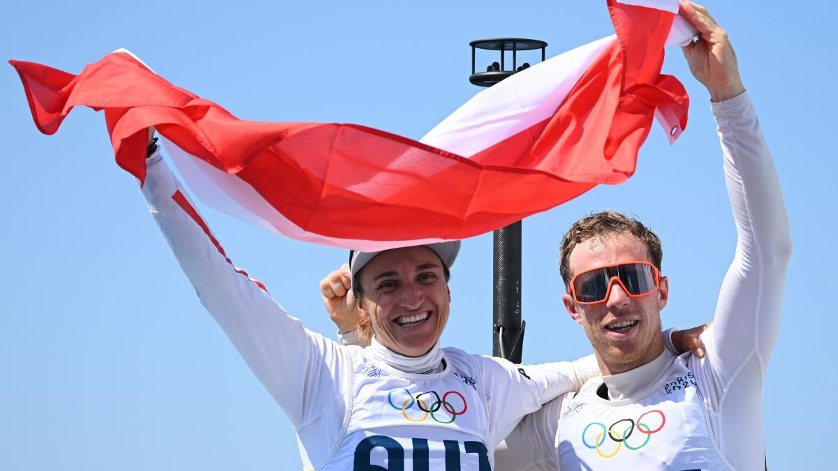 Vadlau and Maehr celebrate winning the Gold medal. GETTY IMAGES