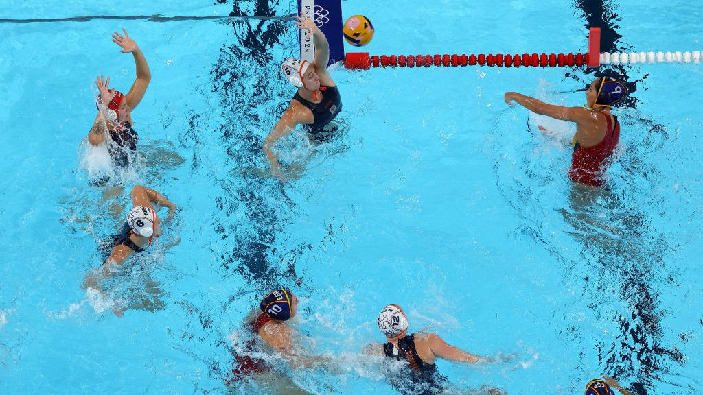 Judith Forca Ariza of Team Spain shoots in the Women's Semifinal match between Team Netherlands . GETTY IMAGES