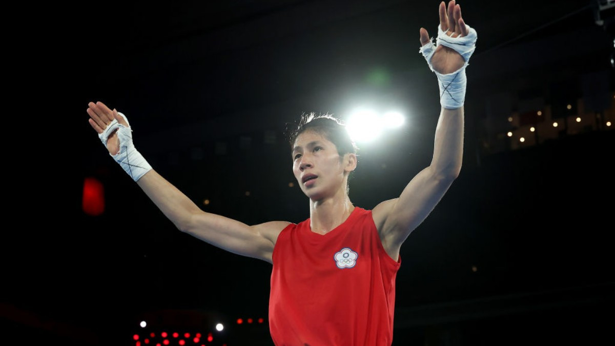  Lin Yu-ting celebrates reaching the Olympic final. GETTY IMAGES