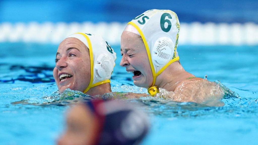 Zoe Arancini and Abby Andrews of Team Australia celebrate victory following the penalty shoot-out. GETTY IMAGES