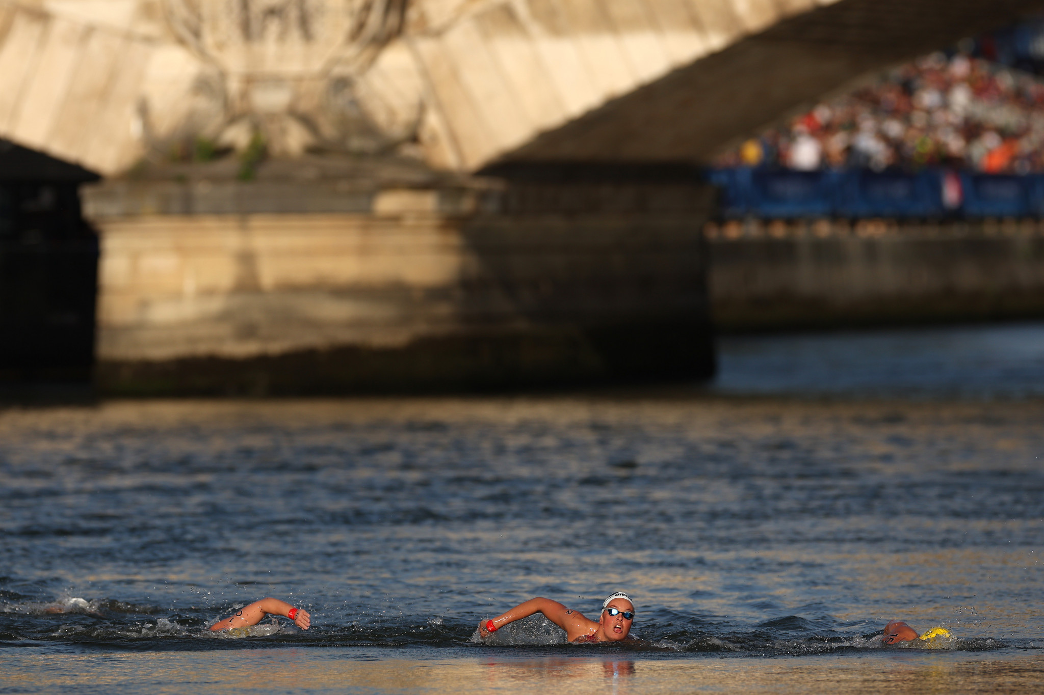 Sharon van Rouwendaal of Team Netherlands competes in the Marathon Swimming Women's 10k in the River Seine at the Paris 2024 Olympic Games. GETTY IMAGES