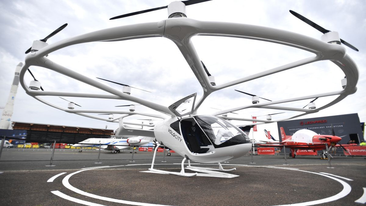 The air taxi 'Volocity' displayed during the International Paris Air Show at the Paris Le Bourget Airport. GETTY IMAGES