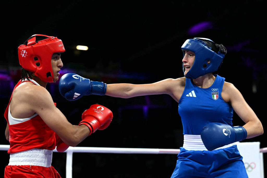 Imane Khelif with Italy's Angela Carini in the match that started the controversy. GETTY IMAGES