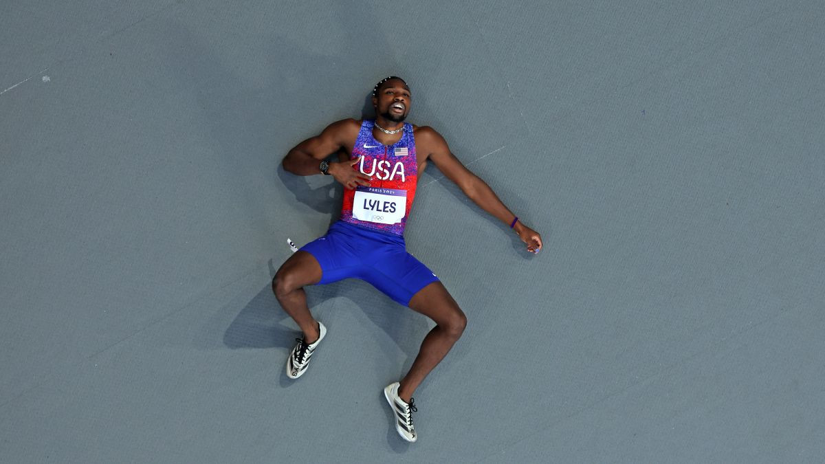 Noah Lyles reacts after competing in the Men's 200m Final. GETTY IMAGES