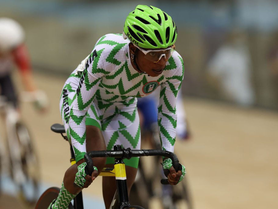 Ese Ukpeseraye of Nigeria said she had to compete on a bicycle lent by the German team. GETTY IMAGES