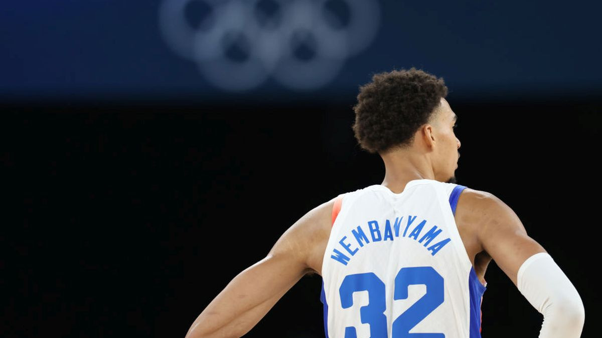 Victor Wembanyama celebrates after France won the men's semifinal basketball match between France and Germany. GETTY IMAGES