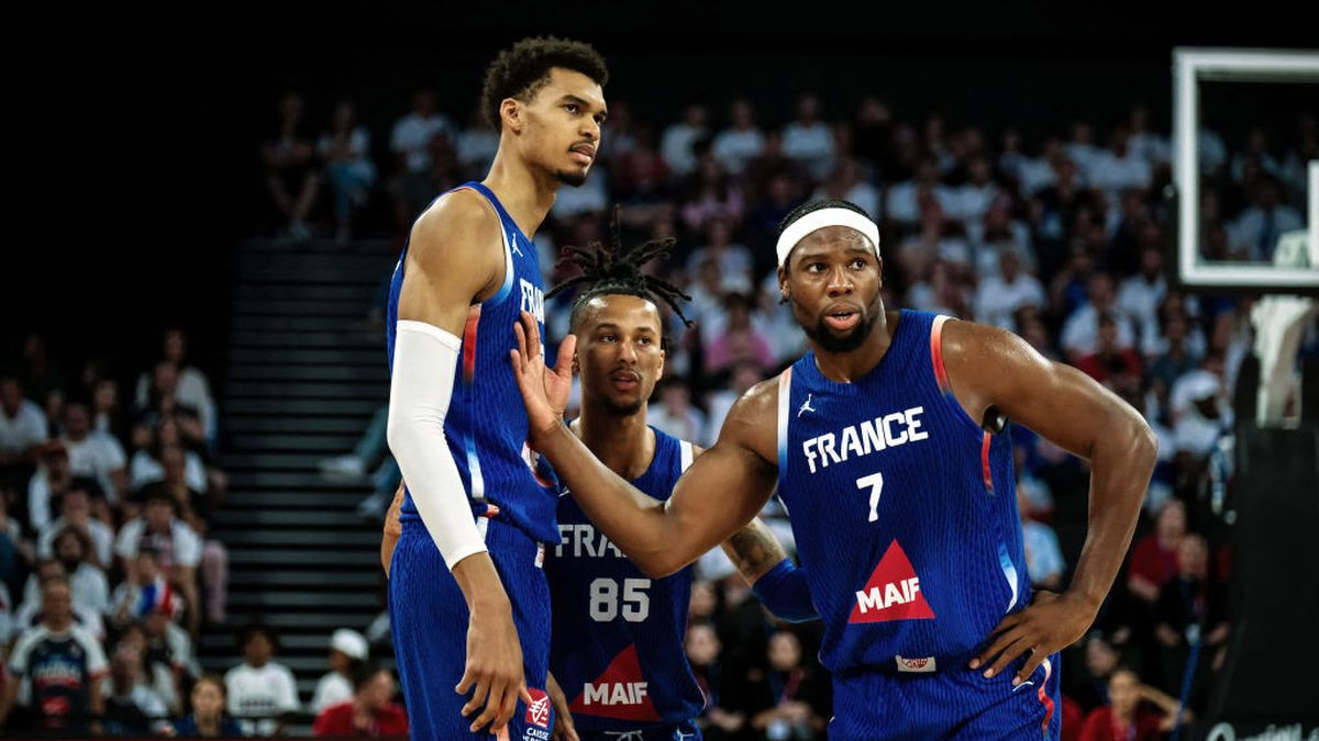 Victor Wembanyama and France's Guerschon Yabusele playinf for France. GETTY IMAGES