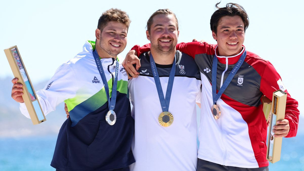 Vodisek, Bontus and Maeder pose on the podium. GETTY IMAGES