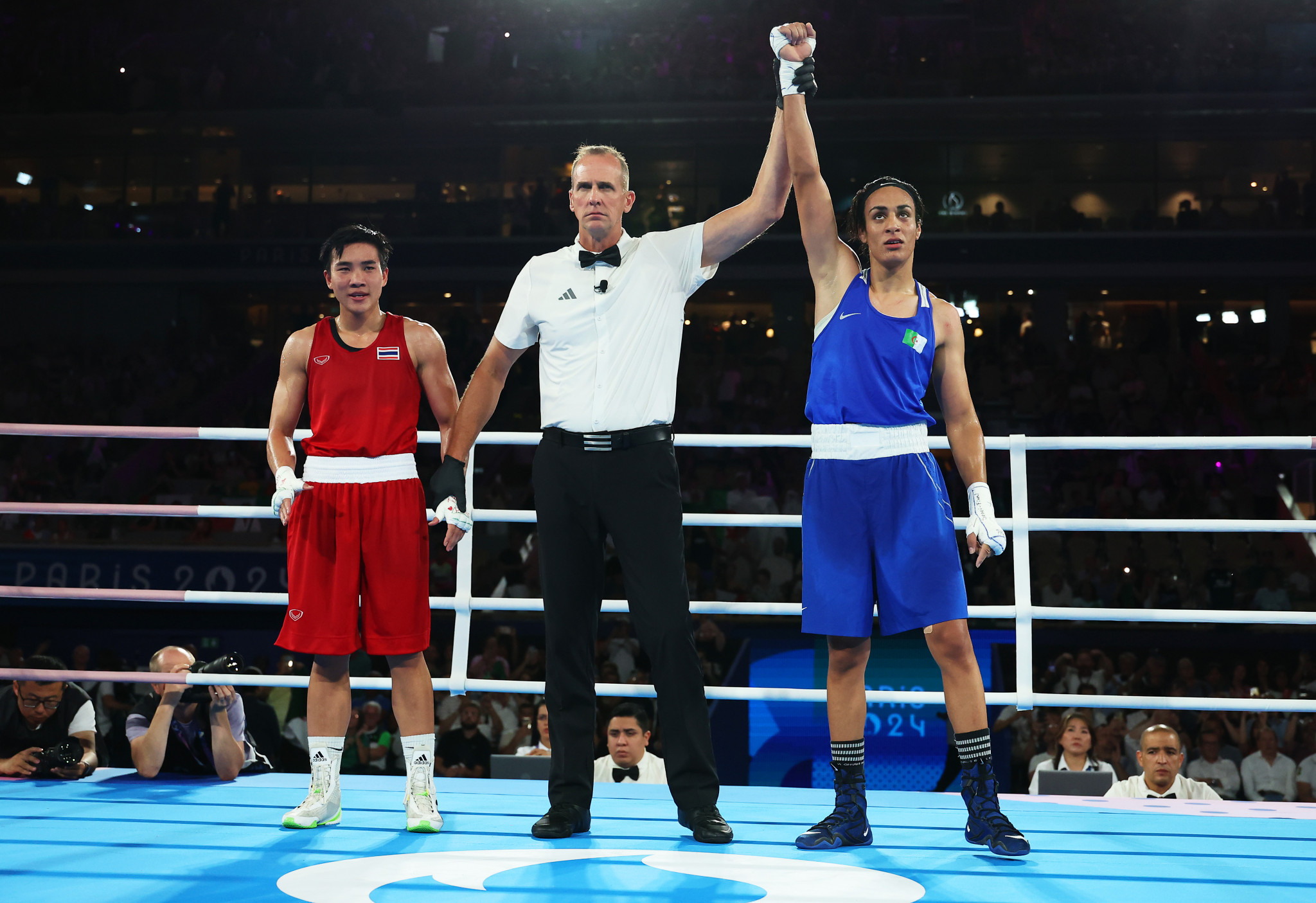 Algerian boxer Imane Khelif (R). GETTY IMAGES