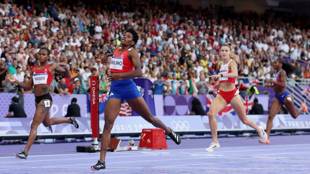 Marileidy Paulino of Team Dominican Republic crosses the finish line. GETTY IMAGES