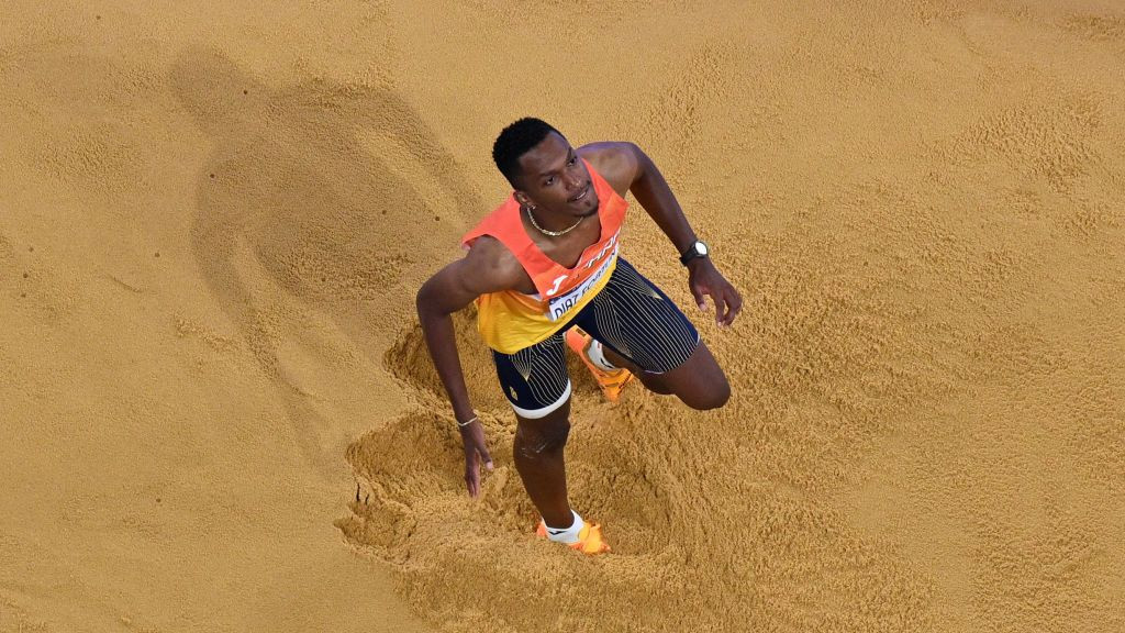 Spain's Jordan Alejandro Diaz Fortun reacts as he competes in the men's triple jump final. GETTY IMAGES